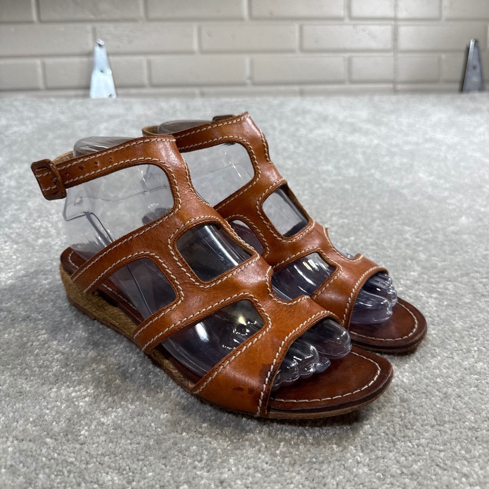 Christian Louboutin Brown Leather Gladiator Espadrille Wedge Sandals Size 37
